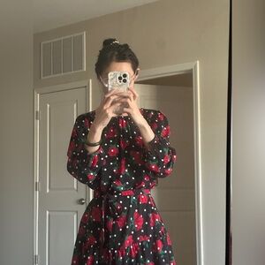 Kate Spade Black Floral & Polka Dot Long Sleeve Dress